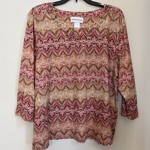 Alfred Dunner Rose and Tan Chevron Floral V-Neck Tunic